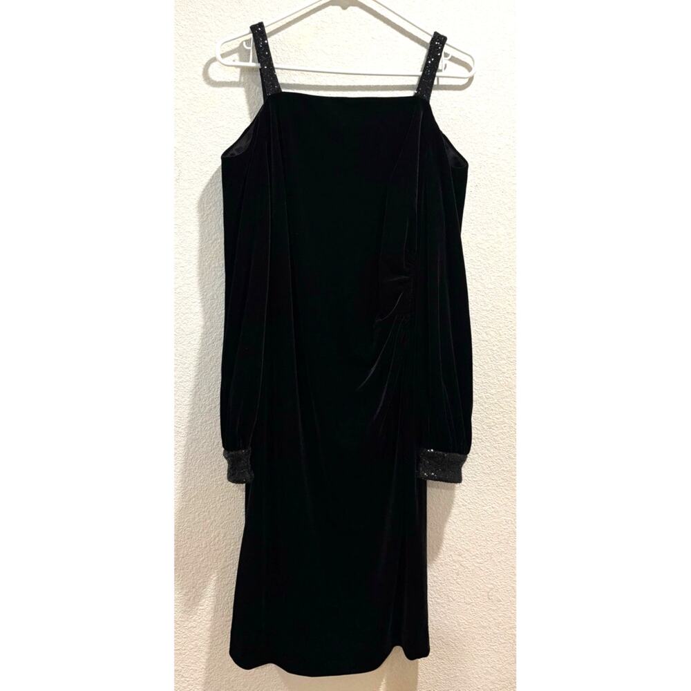 Lauren Ralph Lauren Black Off The Shoulder Bishop Sleeve Dress Size 8 - Picture 2 of 6